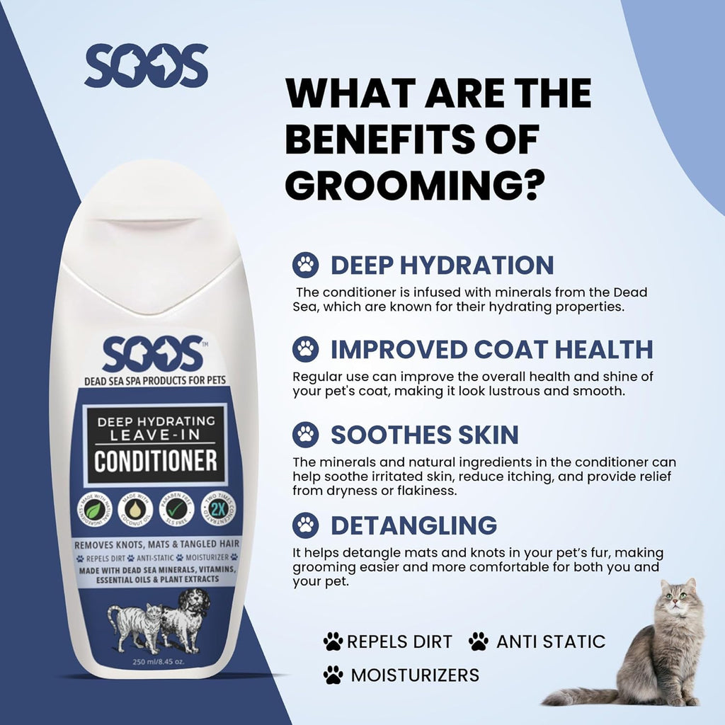 Soos Pets Deep Hydrating Leave-in Conditioner for Dogs and Cats | Natural Dead Sea Minerals & Vitamins | Skin Moisturizer, Polish Deeply, Enhance Coat Shine & Softness - 250ml
