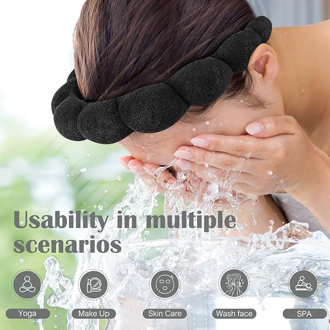 Spa Headbands for Washing Face or Facial, Set of 2 Skincare, Terry Cloth Headband Combo Pack - Puffy Makeup Headbands for Face Washing, Mask, Skin Treatment