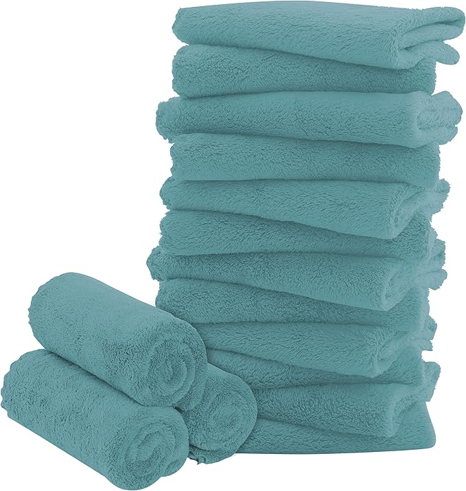 16 Pack Baby Washcloths - Luxury Coral Fleece - Extra Absorbent and Soft Wash Clothes for Newborns, Infants and Toddlers - Suitable for Sensitive Skin and New Born - Baby Shower - Teal, 10x10 Inch