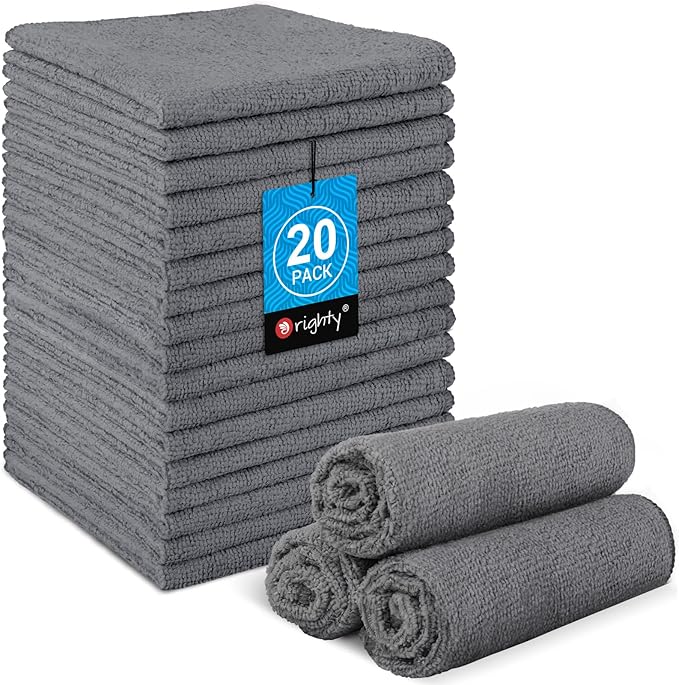 Orighty Washcloths, 20 Pack Microfiber Face Towels, Highly Absorbent and Soft Feel Wash Cloths & Hand Towels for Bathroom, Hotel, Spa, and Gym, 11.5x11.5 Inch, Grey