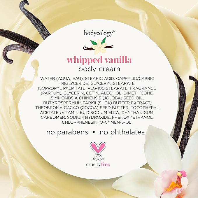 Bodycology Shea Butter Body Cream, Whipped Vanilla, 8 oz (Pack of 2)