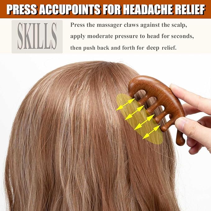 Wooden Scalp Massager for Scalp Gua sha, Massage Comb, Wooden Head Massager - Sandalwood