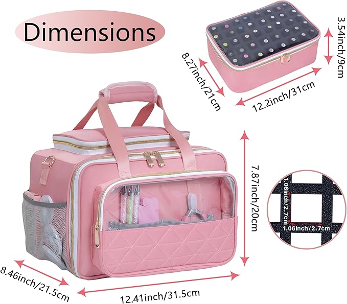 Nail Polish Organizer Holds 80 Bottles, with Two Removable Case, Portable Travel Nail Kit Storage Bag for Manicurist, Nail Art Enthusiasts,Pink