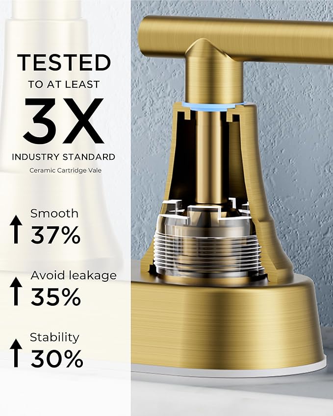 FORIOUS Brushed Gold Bathroom Faucets, 4 Inch Centerset Bathroom Sink Faucet 2 or 3 Hole with Pop up Drain and cUPC Hose, Two Handles Control, 360° spout for Restroom,Vanity, Rv, 2 Pack