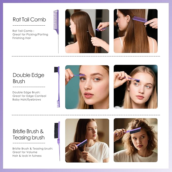 11 Pcs Hairbrush Set, Detangle Hair Brush And Spray Bottle, 3 Pieces Smooth Hairbrush For Toddlers, Suitable For Wet and Dry Hairstyles, Suitable For Adults And Children. (Purple)