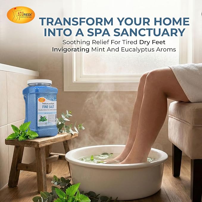 SPA REDI Dead Sea Salt Detox Foot Soak – Professional Spa Enhancer & At-Home Therapeutic Ritual | Beyond Epsom – Authentic Mineral Detox for Deep Replenishment (128 Oz) Mint & Eucalyptus