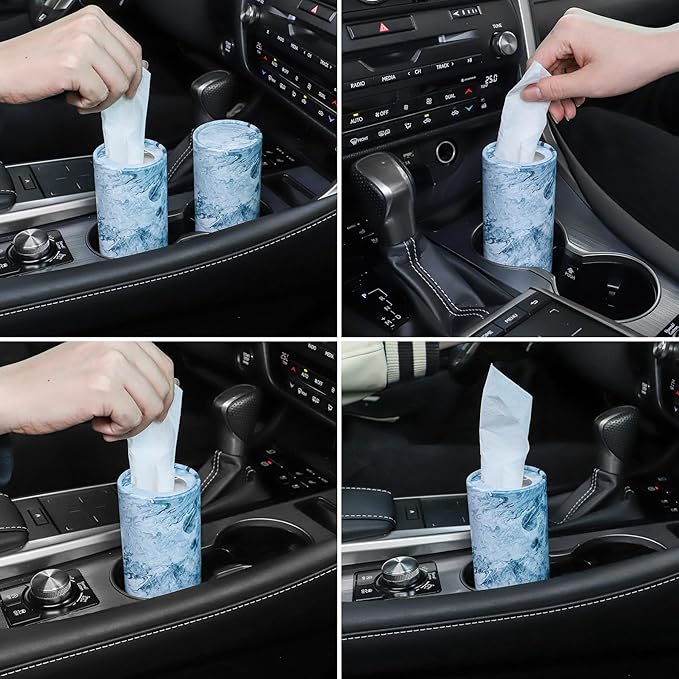 SINGARO Car Tissue Holder, 4 Pack Car Cup Holder Facial Tissues with Travel Tissue Bag, Quick and Convenient Flower Combination Car Tissue Box(4 Canisters/200 Tissues) Blue