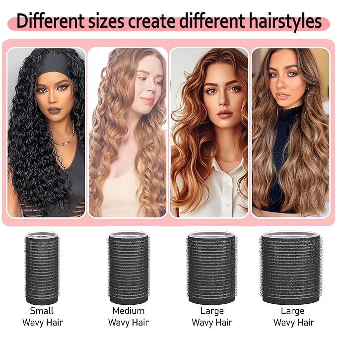 4 Sizes Self-Grip Hair Rollers Set with Clips - 4 Sizes for Long, Short Hair & Bangs (25mm, 36mm, 48mm, 60mm), (BLACK, 4 Sizes)