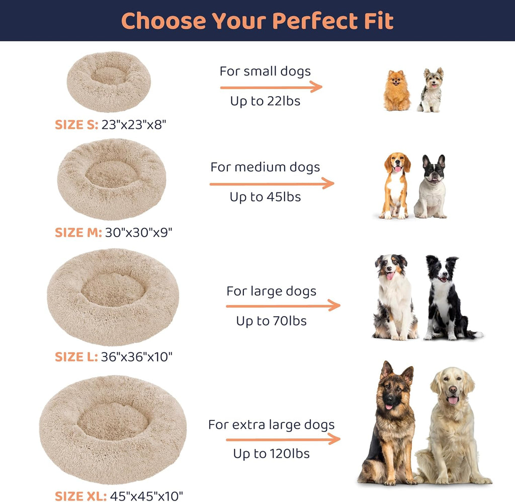 Donut Dog Bed - Premium Comfort for Anxiety Relief - Fluffy & Calming Design with Ultra-Plush Support | Cozy Round Dog Bed with Super Soft Circle Style (Size XL Beige)