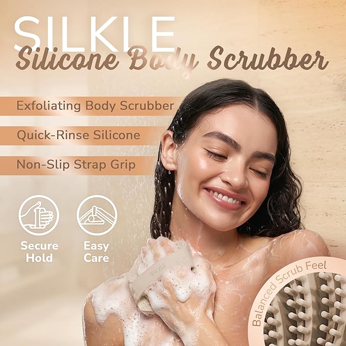 Silicone Body Scrubber – Gentle Exfoliating Shower Scrubber for Body & Bath, Silicone Shower Brush & Loofah Alternative – Non-Slip Silicone Body Brush, Quick Dry, Hygienic - Clay