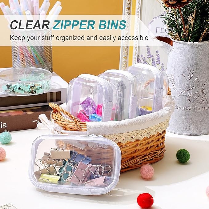 Hoolerry 4 Pcs Hard Clear Zipper Case Makeup Bags Plastic Zipper Pouch Transparent Storage Box Containers for Cosmetics, Snacks, Building Blocks, Puzzles(Clear,5 x 3 x 2 in,White)