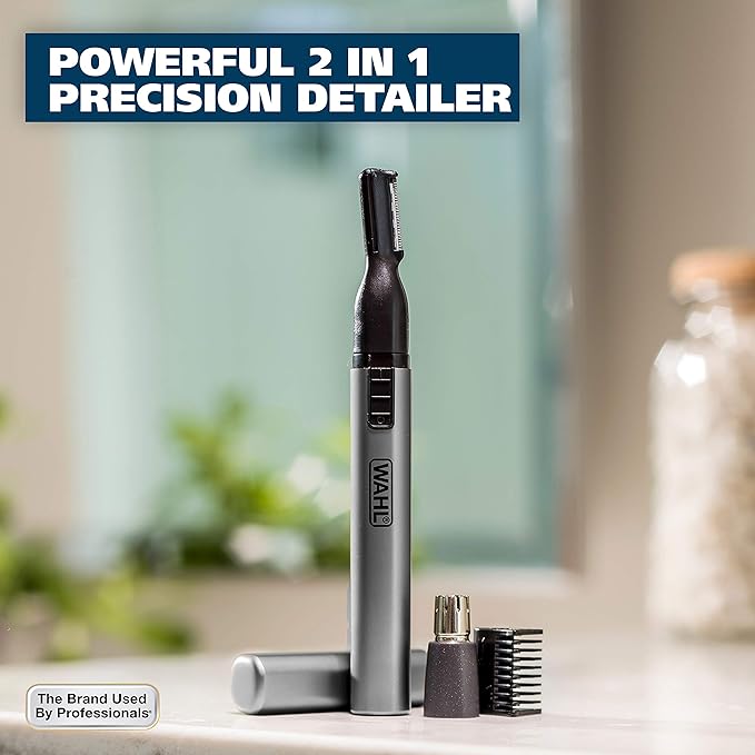 WAHL Micro Groomsman Personal Trimmer, Battery Powered | Rinseable Heads | Interchangeable Heads | For Facial Detailing | Model 05640-600