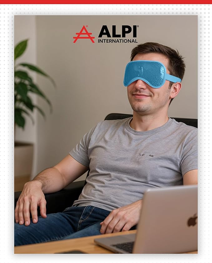 Alpi Plush Gel Beads Hot/Cold Eye Mask – Eye Masks for Dark Circles and Puffiness – Microwavable Plush Pack for Relaxation & Tension Comfort – Reusable Heated or Cooling Compress – Baby Blue, 8”x4”