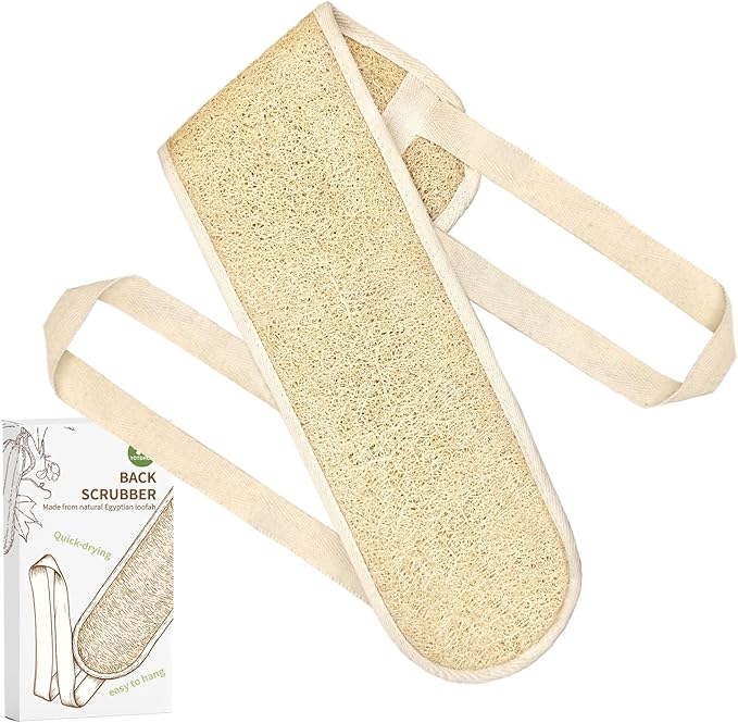Natural Egyptian Loofah Back Scrubber for Shower,Extra Rough,Deep Exfoliating,Rich Foam,Quick Drying Dual-Handle Strap Exfoliator for Men and Women