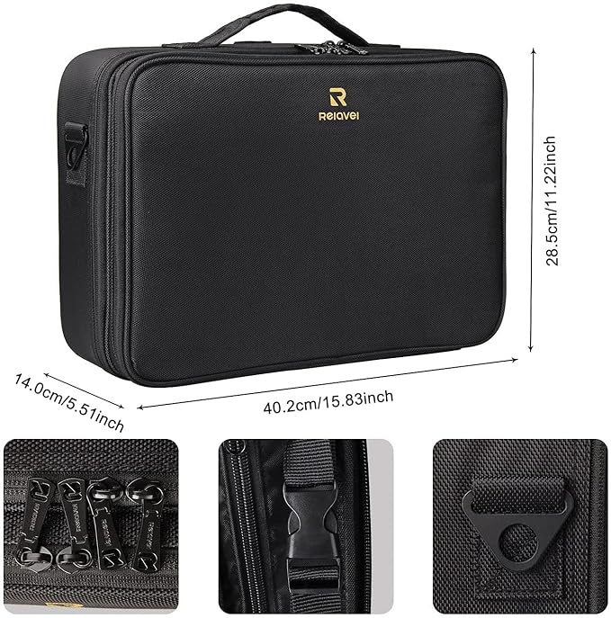 MONSTINA Large Makeup Case, 3 Layers Makeup Bag Cosmetic Organizer Brush Bag Barber Train Case Makeup Artist Box for Hair Curler Hair Straightener Brush Set and Cosmetics