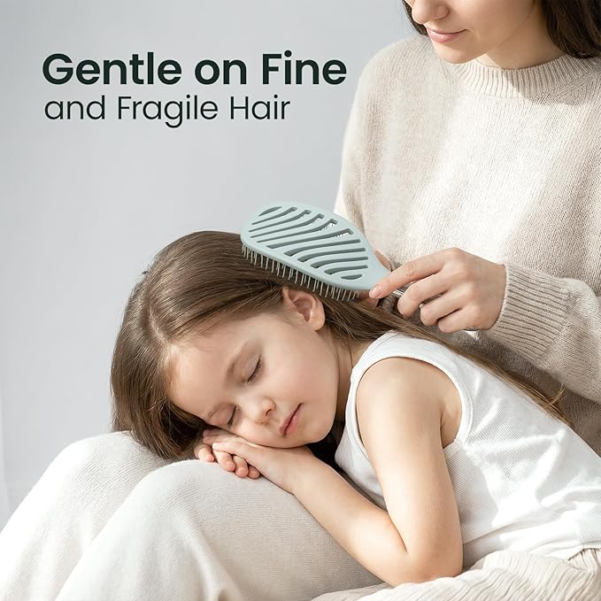 AIMIKE Detangling Hair Brush, Wet Dry Vented Detangler Brush with Soft Bristles, Gentle Detangler for Fine & Thin Hair, Easy-clean Vent Hairbrush for Women and Kids