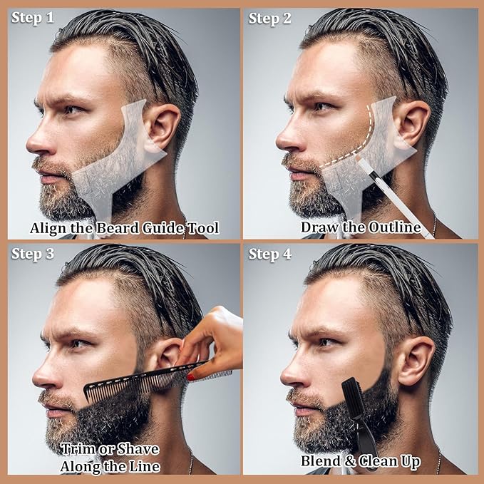 DUAIU 12Pcs Beard Shaper Tool Kit for Men Grooming, White Black Barber Pencil for Lineup Edging with Sharpener, Hairline Beard Guide Shaping Barber Comb Clipper Cleaning Brushes Hair Combs Set
