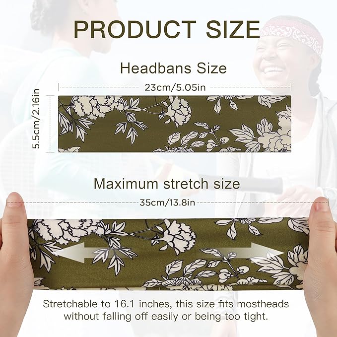 8 Pack Headbands for Women Non Slip - Stylish Sports Hair Bands for Women's Hair - Soft Cotton Cloth Stretchy Headbands for Women for Yoga, Outdoor Exercise Running