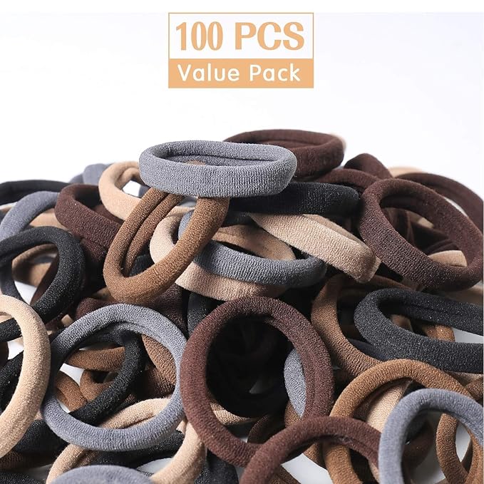 Bessrung 100 Pcs Thick Seamless Brown Hair Ties, Ponytail Holders Hair Accessories for Women Girls No Damage for Thick Hair Daily Use(Natural Colors)