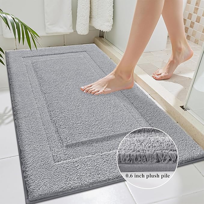 SHACOS Bathroom Runner Rugs Set of 3 Ultra Soft Bath Mat with U Shaped Toilet Rug Absorbent Non Slip Microfiber Bath Rugs for Bathroom Kitchen Bedroom, Light Gray