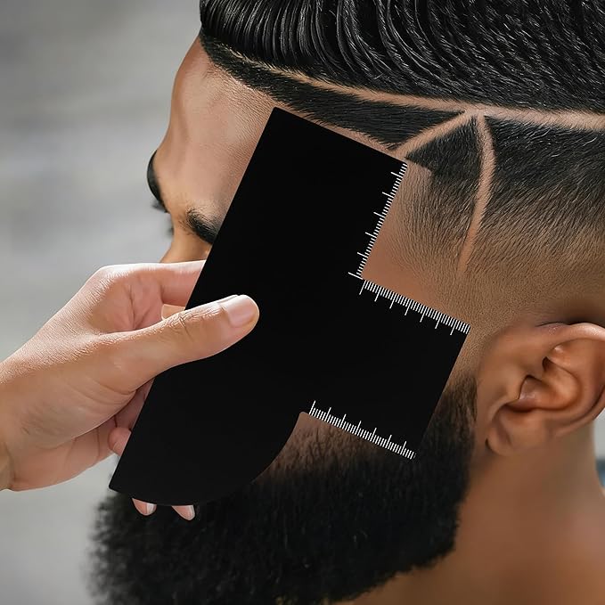 Men's Hairline Guide for Hair Cutting, Hair Trimming Tool with T-Ruler, Barber Styling Template for DIY Haircuts, Beard Lineup Tool Beard Shaping, and Neckline Enhancement Card for Barbers
