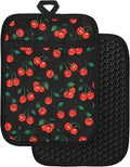 Slohif Silcone Cherry Pot Holders for Kitchen - 100% Cotton Black Cute Oven Potholders with Pockets, Heat Resistant Square Thick Hot Pads, House New Home Baking Baker Gifts,2pack