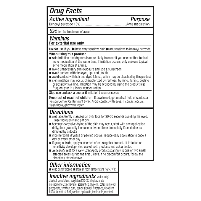Amazon Basics Acne Treatment Face Wash - Daily Control Cleanser, Maximum Strength 10% Benzoyl Peroxide for Stubborn Breakouts, 5 Ounce (3-Pack)