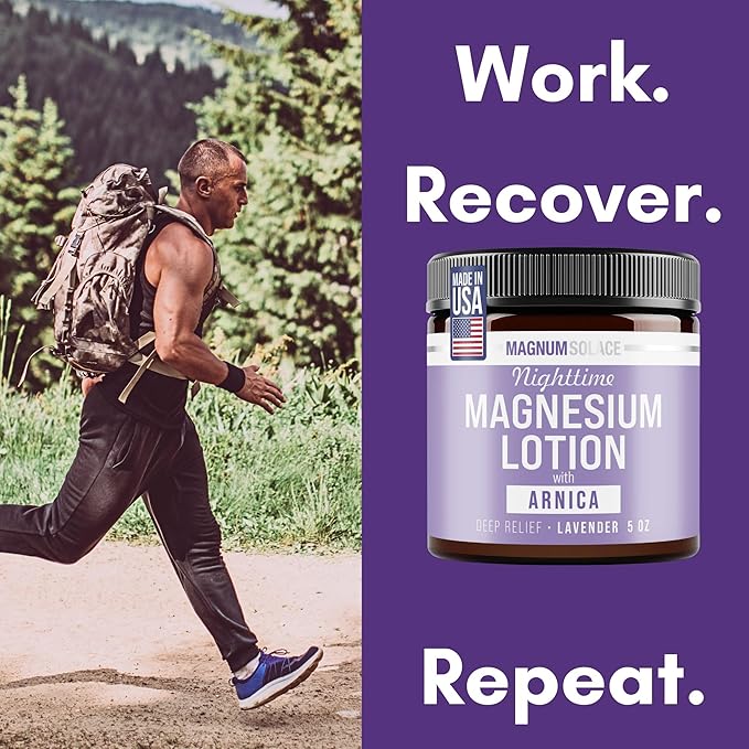 Magnum Solace Nighttime Magnesium Lotion with Arnica – Soothing Relief & Relaxation, Highly Concentrated Magnesium for Muscles & Joints – Apply to Legs or Feet Before Bed – Skin-Friendly
