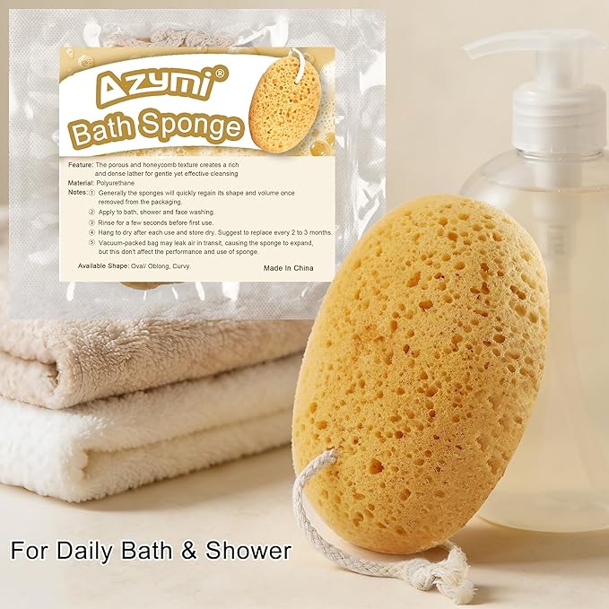 Bath Sponge, 2Pcs Large Shower Sponges for Women Men, Exfoliating Sponge Face Body Puff with Dense Foam for Gentle & Deep Cleansing, Ultra-Soft for Sensitive Dry Skin