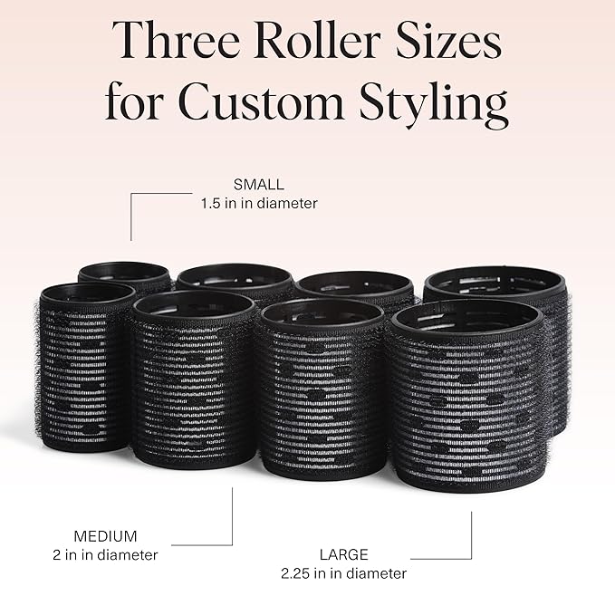 Kitsch Ceramic Thermal Hair Rollers for Women – Self Grip Hair Curlers for Heatless Curls Overnight, Long Lasting Frizz-Free Curls Volumizing Large Rollers for All Hair Types - Black, 8pcs