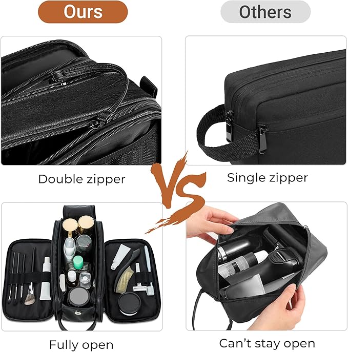Elviros Toiletry Bag for Men, Large Travel Shaving Dopp Kit Water-resistant Bathroom Toiletries Organizer PU Leather Cosmetic Bags Fathers Day Gift(Medium, Black)