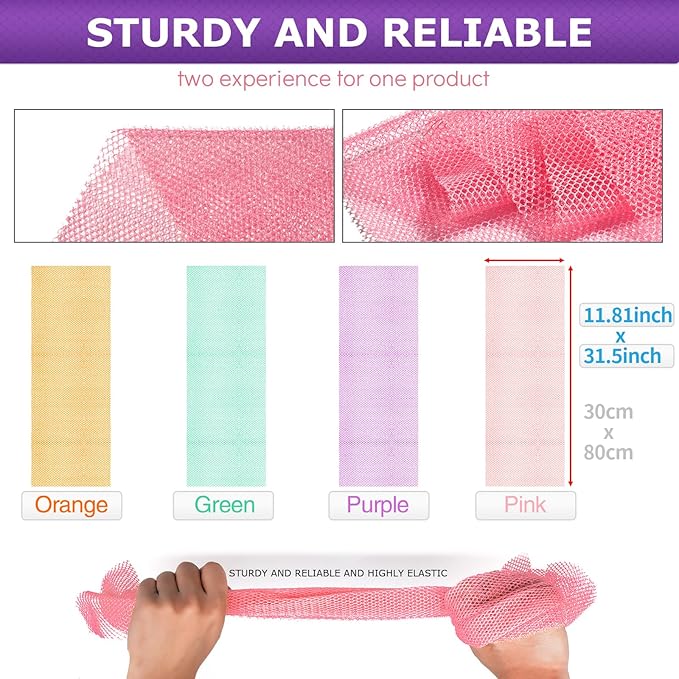 4 Pieces African Bath Sponge African Net Long Net Bath Sponge Transform Your Shower Routine with African Bath Sponges for Exfoliated, Silky Smooth Skin (Purple, Pink, Green, Orange)