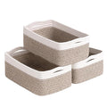 Goodpick Baskets for Organizing, 11 x 7 x 4.5 in, Baskets for Shelves, Toy Storage, Home Decor, Dorm Decor 3 Pack for Bathroom, White & Light Brown