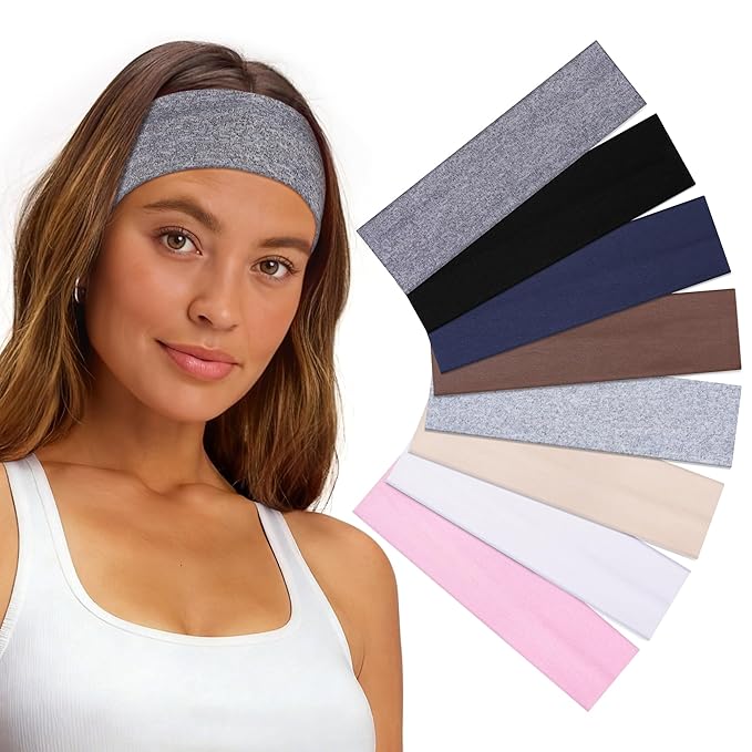8 Pack Headbands for Women Non Slip - Stylish Sports Hair Bands for Women's Hair - Soft Cotton Cloth Stretchy Headbands for Women for Yoga, Outdoor Exercise Running