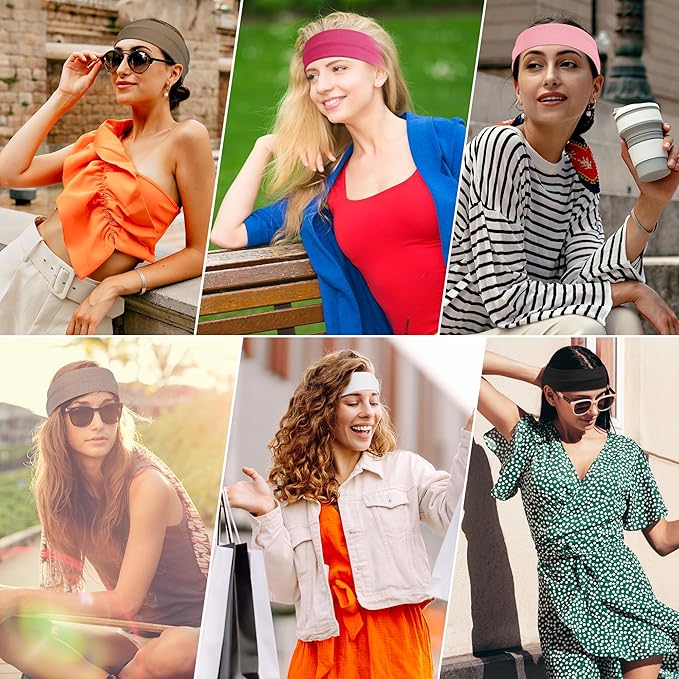 Headbands for Women, 8pcs Stretchy Non Slip Soft Cotton Cloth Hair Bands for Sports, Workout, Yoga and Running