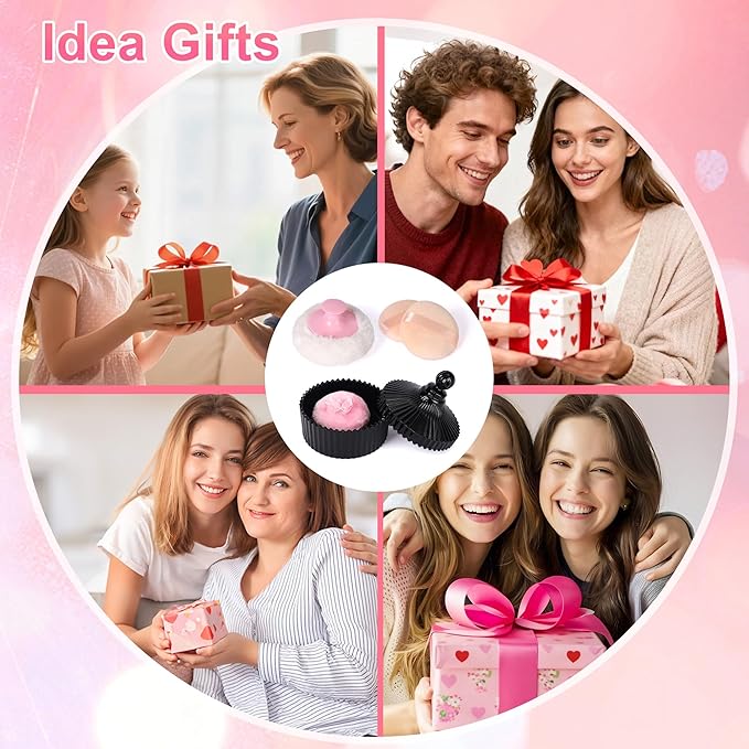 Extra Large Body Powder Puff and Container Set Crystal Powder Container with 3 Soft Velour Power Puffs for Women Baby Face Body Washable Reusable Wet Dry Makeup Mother's Day Gifts (Black)