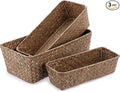 3 Natural Wicker Basket Set Rectangular Handwoven Seagrass Basket Storage Bins Home Organizer Bins - Household Basket Box for Shelf Wardrobe Desktop Home Decor (Coffee)