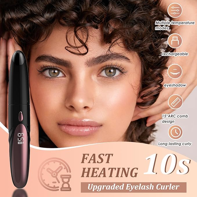 Heated Eyelash Curlers - 10 - Second Rapid Heat - up, Electric Eyelash Curler with 4 Heating Modes, Rechargeable, Makeup Tool with LED Display (Black)