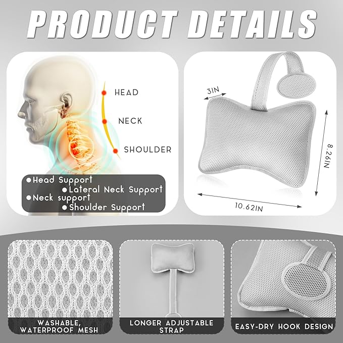 4 Pcs Hot Tub Spa Pillows for Outdoor Indoor Inflatable Bathtub 10.62 x 8.26 Inch Universal Hot Tub Accessories Patio Lounge Chair Headrest Neck Support with Adjustable Hook for Spa Bathtub (Grey)