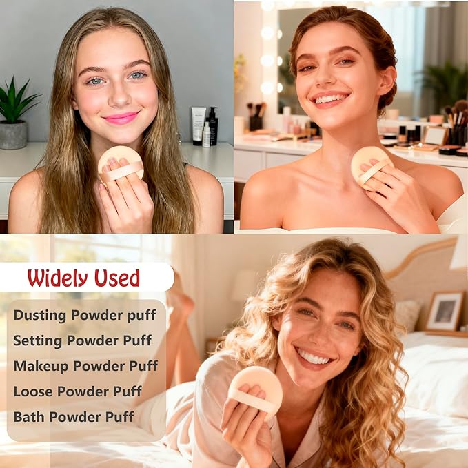 Body Powder Puff Extra Soft Large 3.95" Dusting Powder Puff for Women Bath and Face Makeup Setting Powder Applicator - Perfect for Talcum or Loose Powder, Big Beauty Sponge