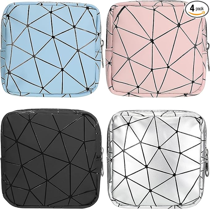 Weewooday 4 Pcs Small Quilted Makeup Bag Travel Cosmetic Makeup Bags Organizer Sanitary Napkin Storage Bag Floral Cotton Coquette Aesthetic Toiletry Bags for Women Girls(5x5x1.6inch,Classic)