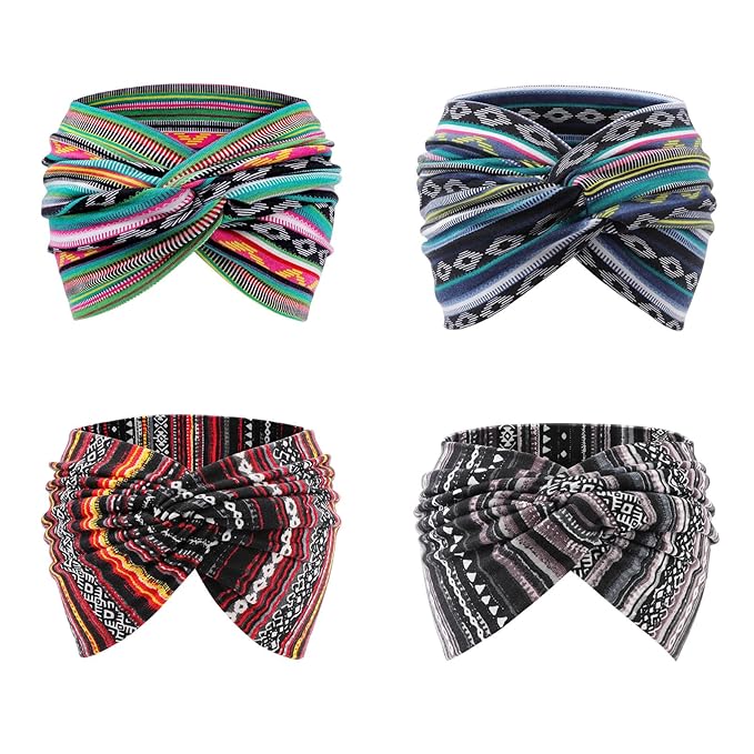 DRESHOW 4 Pack Turban Headbands for Women Wide Vintage Head Wraps Knotted Cute Hair Band Accessories