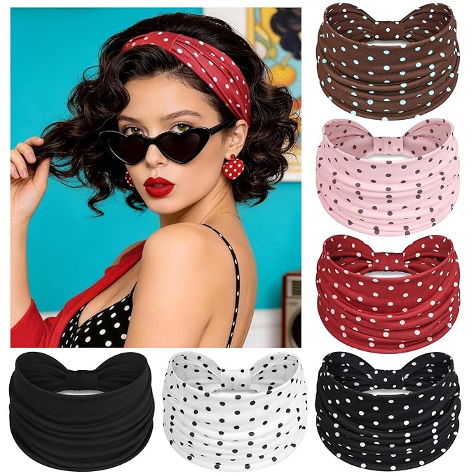 Wide Headbands for Women Knotted No Slip Head Bands Soft Turban Headband Hair Accessories Boho African Solid Color Head Wraps for Women Yoga Workout Pack of 6