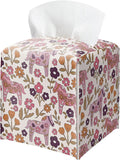 Vintage Floral Horse Tissue Box Cover, Square PU Leather Tissue Holder, Rustic Boho Religious Decor for Bedroom, Bathroom & Living Room, Unique Farmhouse Tissue Box Cover for Home Decor