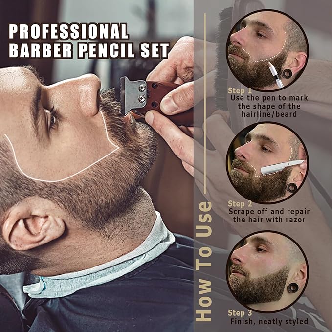Noerrors 12Pcs White Barber Pencil Set Magic Hairline Pencils for Lineup Beard Shaping Guide Pen with Sharpener Barber Chalk for Men Hair Makeup Design