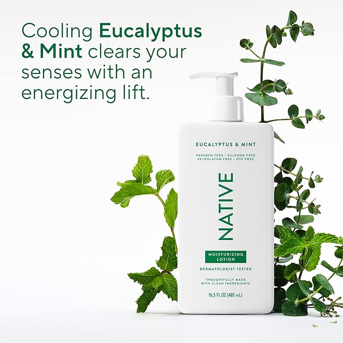 Native Body Lotion Contains Naturally Derived Plant-Based Moisturizers for Women and Men | Restores Dry Skin, Eucalyptus & Mint, 16.5 fl oz