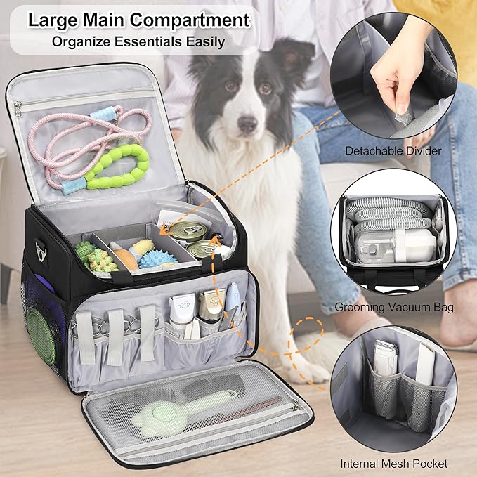 Dog Grooming Vacuum Bag, Pet Grooming Bag Extra Large Dog Grooming Storage Bag with Compartments Professional Travel Animal Groomer's Tool kit Bags for Supplies - for Dogs, Cat & Pet Groomers( Black)
