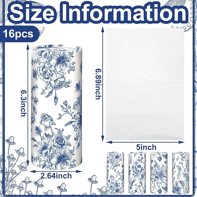 Zonon 8 Pcs Vintage Floral Round Tissues Box Car Holder with Facial Tissue Bulk Blue Flower Travel Tubes for Car with 50 Sheets Christmas Cylinder Face Towel Fit for Cup Holder Round Container