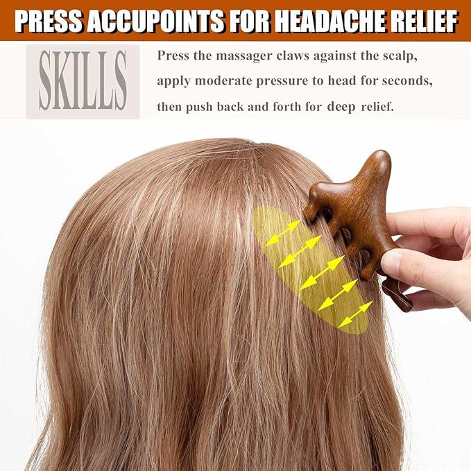 Wooden Scalp Massager for Scalp Gua sha, Massage Comb, Wooden Head Massager - Sandalwood