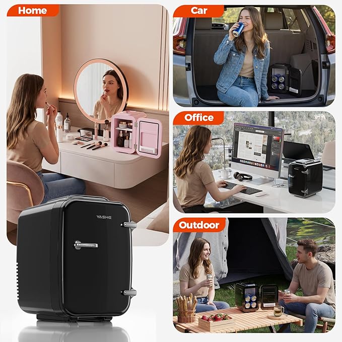 Mini Fridge, 4 Liter/6 Can Mini Makeup Fridge, 110V AC/ 12V DC Portable Thermoelectric Cooler&Warmer for Skincare, Drink, Cosmetic, Medicine, Small fridge for Bedroom, Office, Dorm, Car, Black